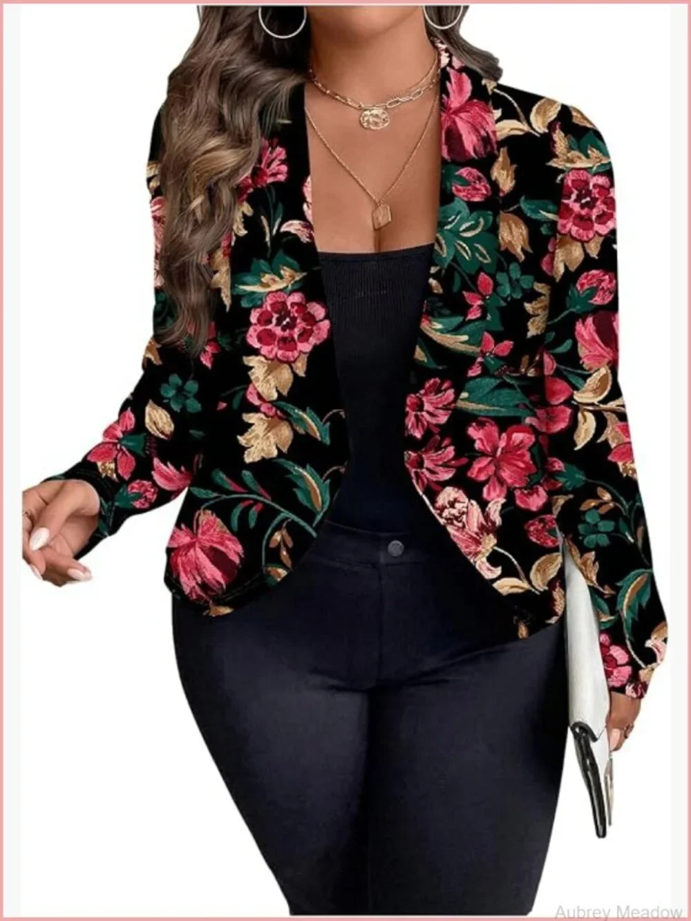 Plus Size Floral Leopard Blazer Long Sleeve Lapel Neck Suit Jacket